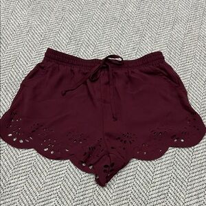 Brandy Melville Maroon Scalloped Hem Shorts